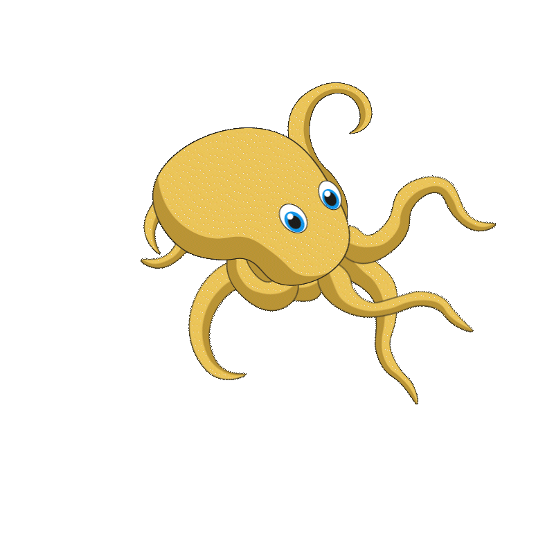 image animé d'un petit kraken jaune faisant coucou